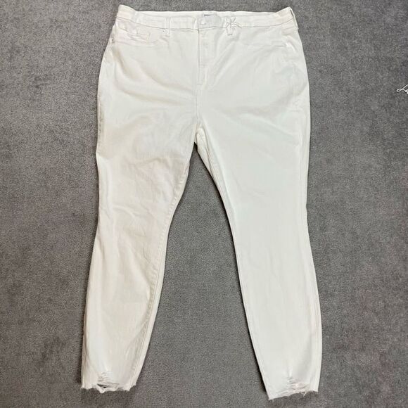 Good American Good Legs Crop Stretch Jeans White 001 Plus Size 24 Raw Hem - Picture 1 of 6